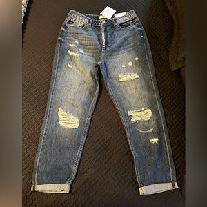 KanCan Jeans Women's 11/29  Blue Distressed Denim Ankle Pants Style Estilo. NWT